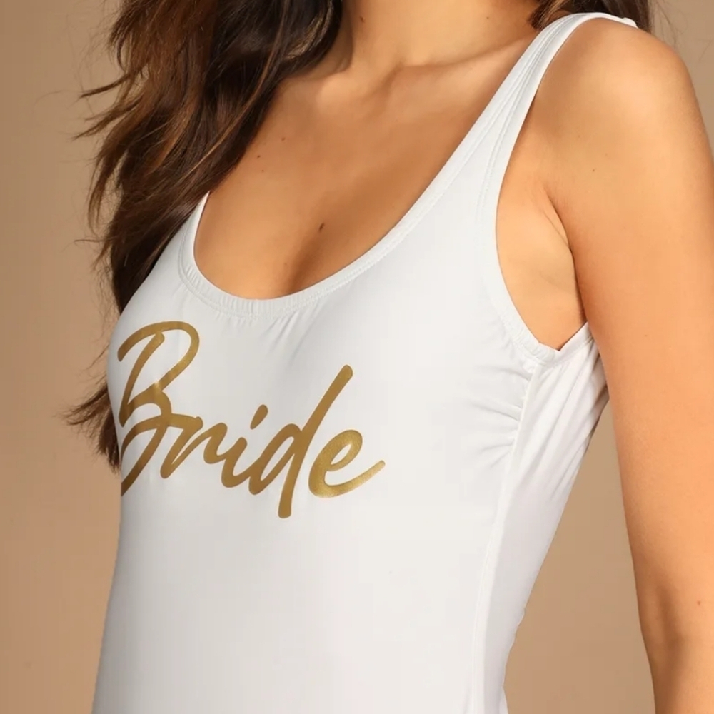 Lulu's Dive Into Romance white bride one piece low scoop back swimsuit - Picture 5 of 15